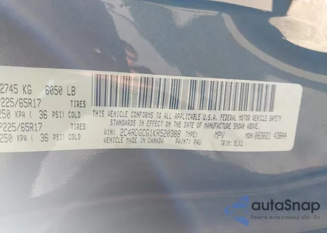 2019 Dodge Grand Caravan Sxt z USA, uszkodzony, nr VIN 2C4RDGCG1KR520388